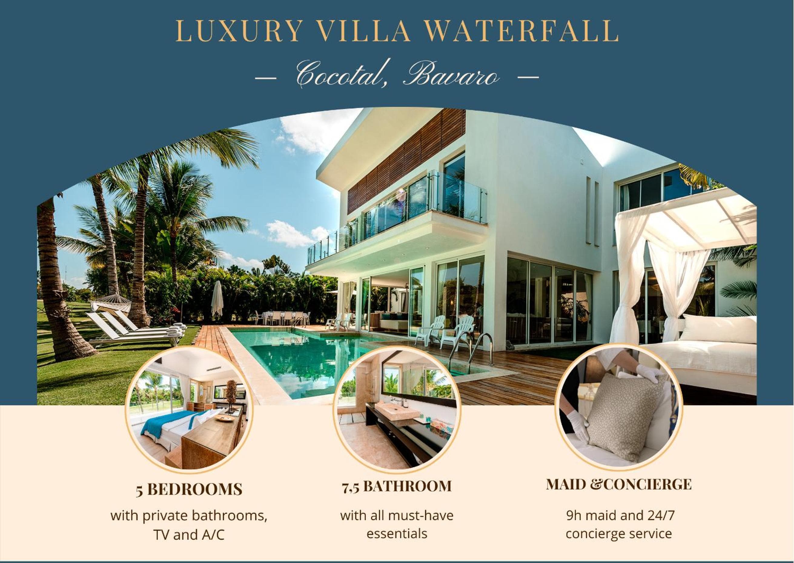 Luxusvermietungen in Punta Cana - Exklusive Waterfall Villa mit privatem Pool, Grill, Zimmermädchen, Golf — 9