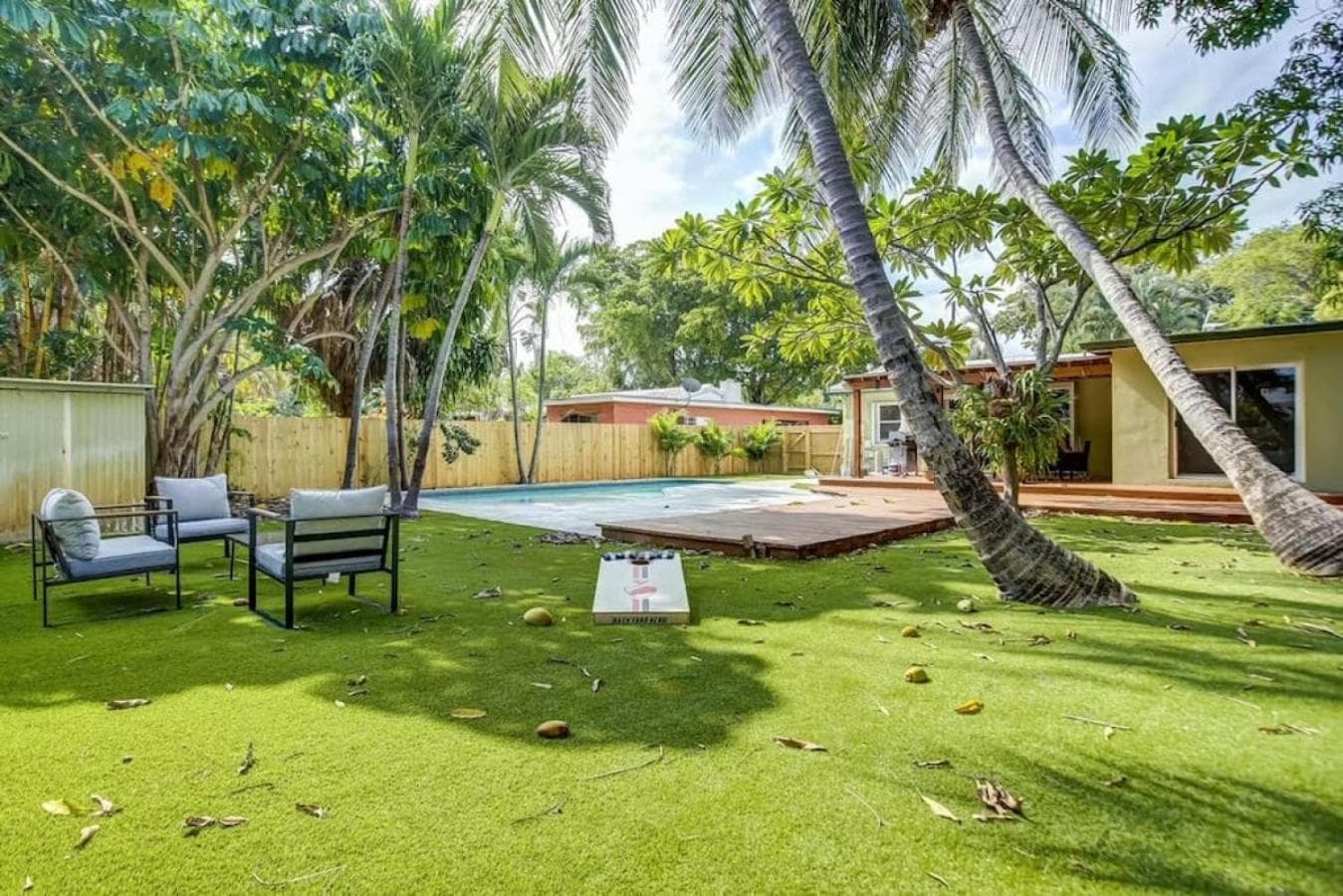 Tranquil Poolside Bliss Pergola Deck Turf Yard — 21